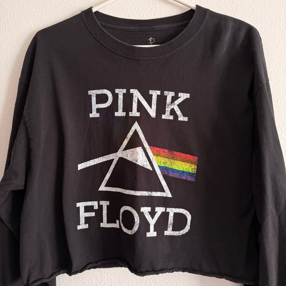 ▪️ Pink Floyd • Vintage Black Graphic Cropped Long Sleeve Shirt • Women’s XL - Picture 3 of 9